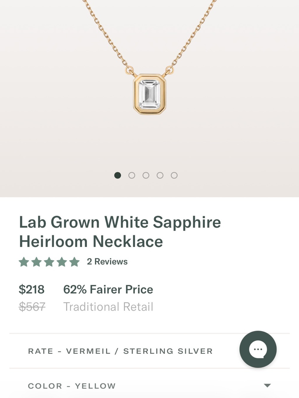 Lab Grown White Sapphire Heirloom Necklace in Yellow Gold Vermeil